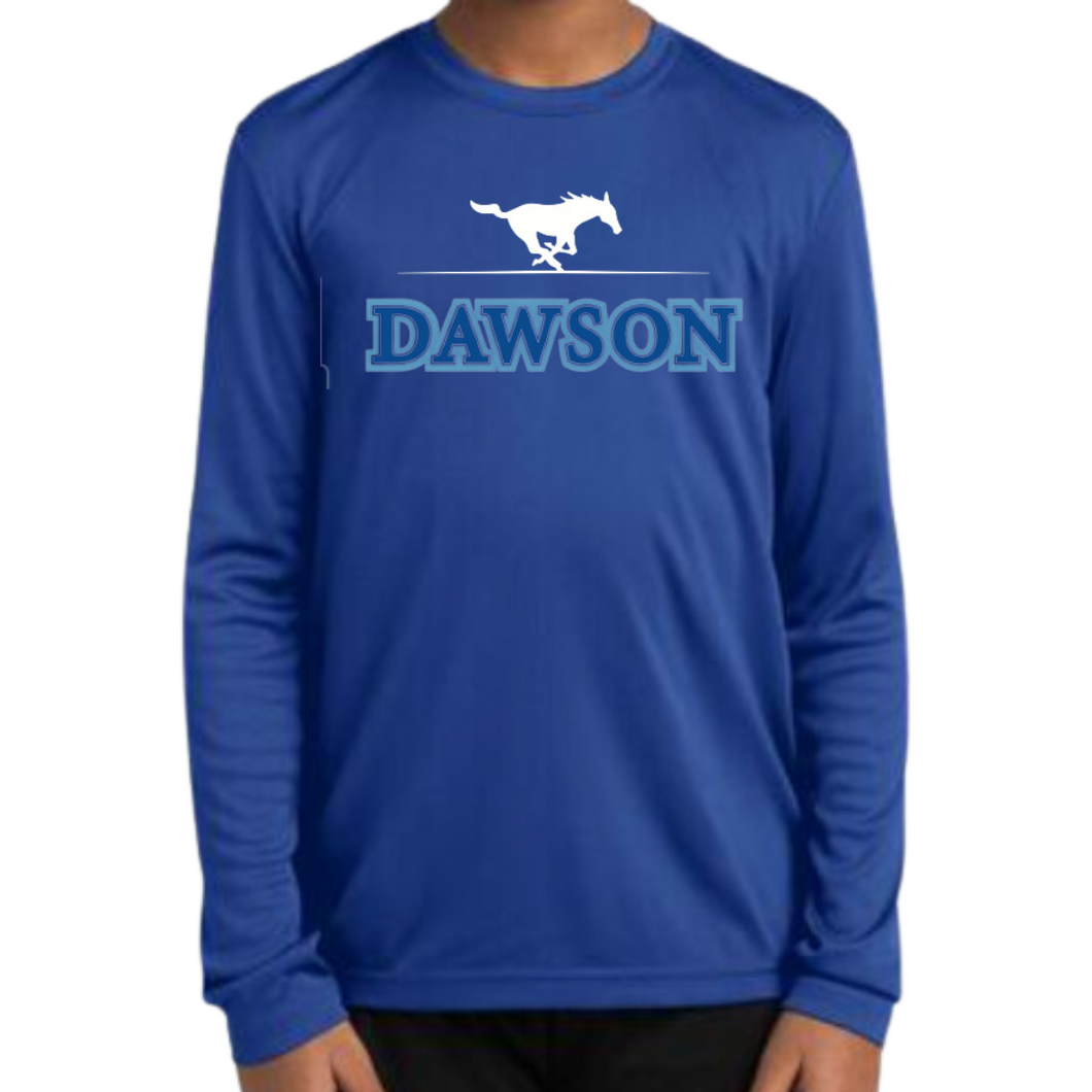 Youth Performance Long Sleeve T-Shirt with Dawson Mustang Logo - 3 Colors