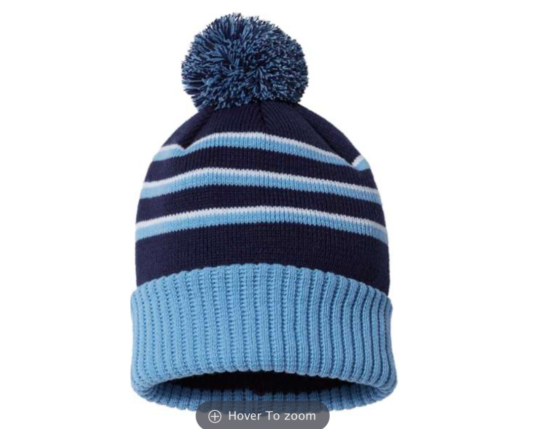 Dawson Pom Winter Hat- Blue and White with 